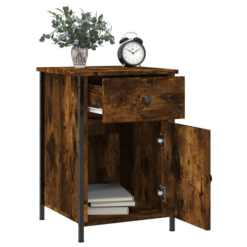 Maybritt 40cm W Iron Bedside Table, Individual, Smoked Oak