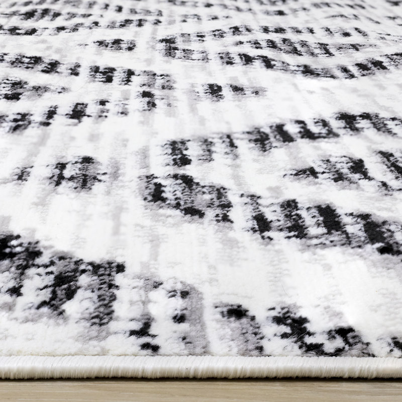 Tapis géométrique noir / beige Meridian, Rectangle 7 pi 10 po x 10 pi 6 po