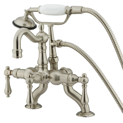 Kingston Brass Vintage Three-Handle 2-Hole Deck Mount Clawfoot Tub Faucet with Hand Shower