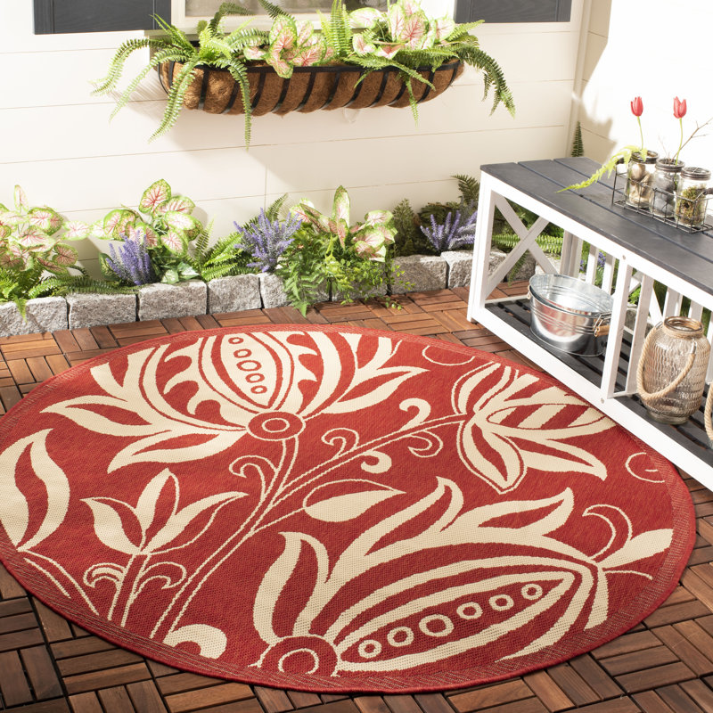 Tapis d'intérieur / extérieur à motif floral Courtyard Performance, Rond 5 pi 3 po