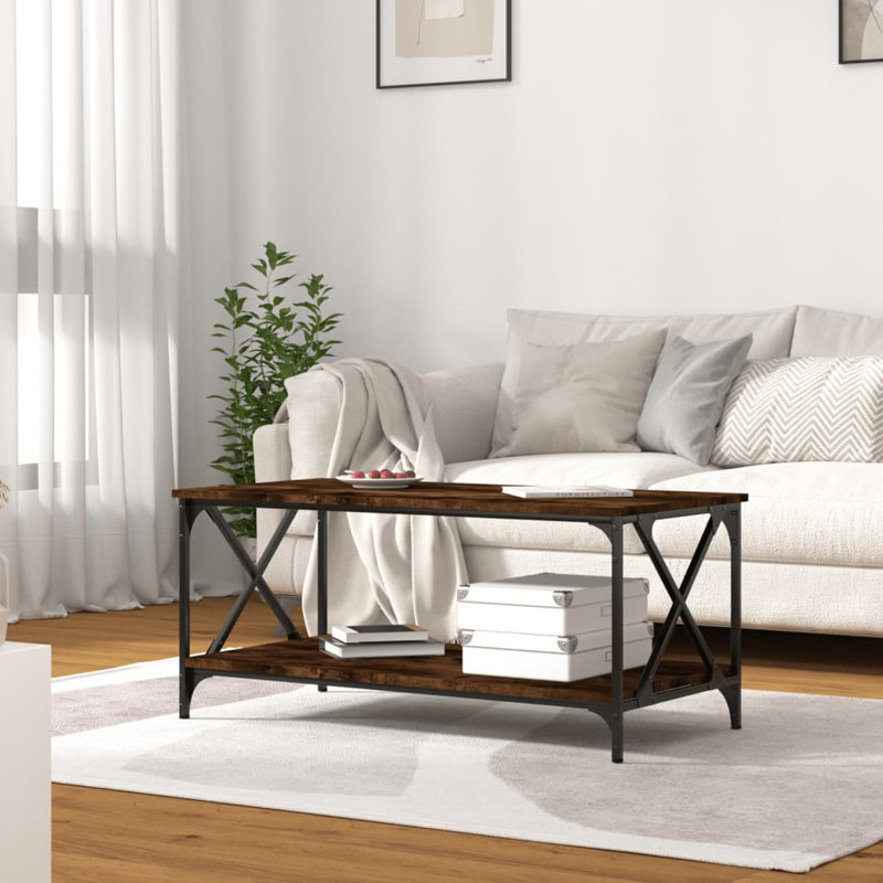 Isuf Four Leg Coffee Table with Storage, Smoked Oak, 45cm H x 100cm W x 50cm D