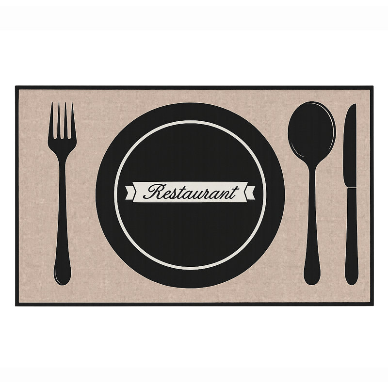 Tapis de cuisine 28 po x 17 po - Beige noir moderne antidérapant, Rectangle 1 pi 5 po x 2 pi 4 po