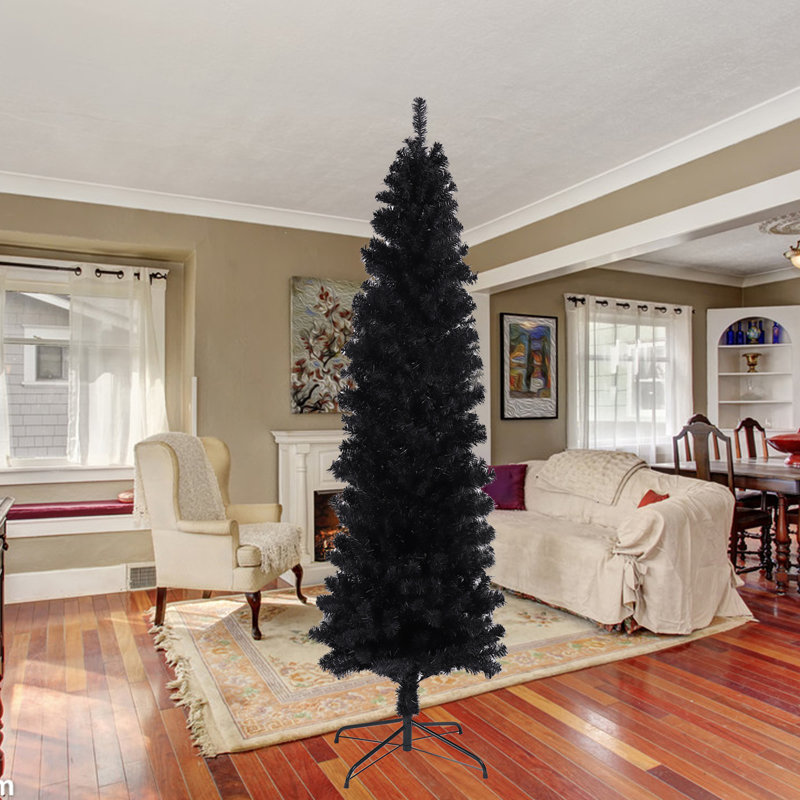 Arbre de Noël artificiel noir avec support pliable en métal noir