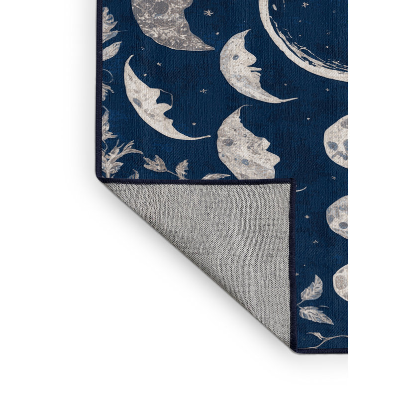 Machine Washable Nature Blue Area Rug, Square 6'