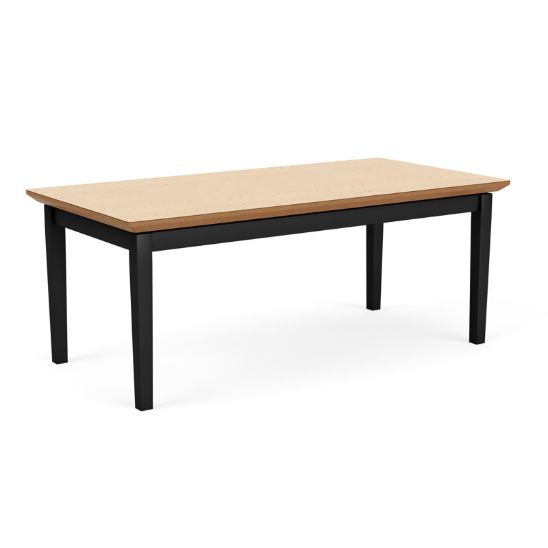 Lenox Steel Waiting Reception Coffee Table Metal Frame 40x20" High Pressure Laminate Top, Black, Natural Maple