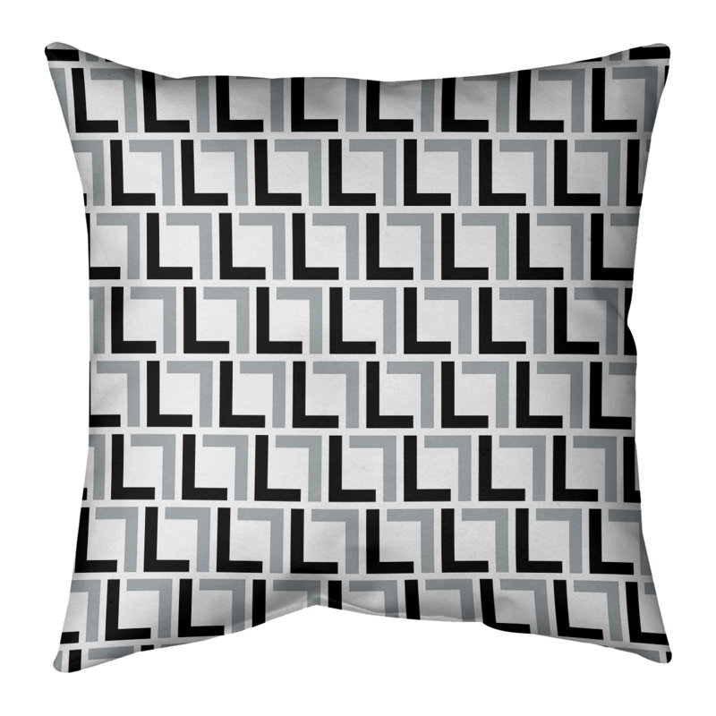 Housse de coussin Oakland, Blanc / Gris / Noir, 16" x 16", Croisé en coton