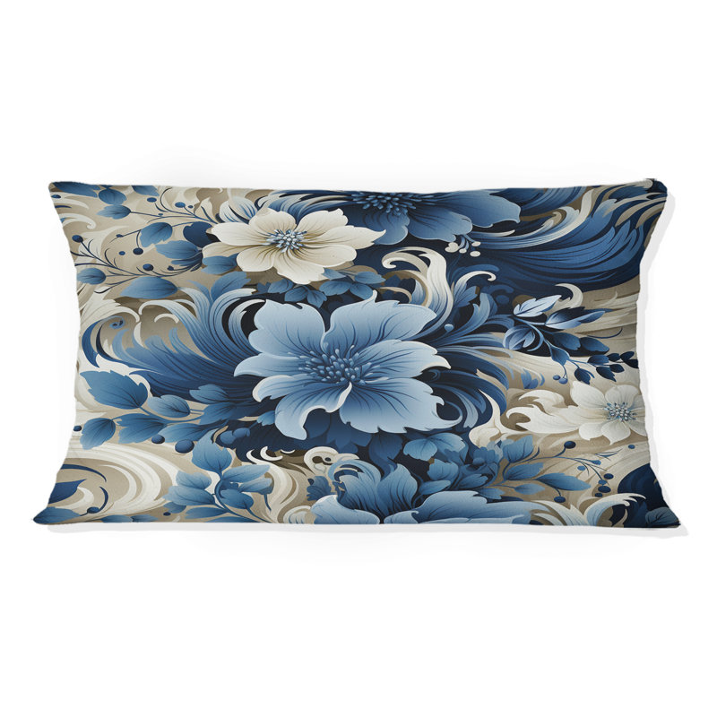 Coussin romantique de style victorien bleu cobalt III - coussin à imprimé floral