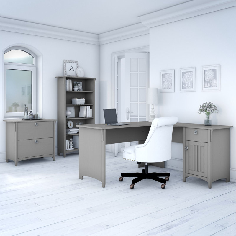 Khadesha 3 Piece Computer Desk Office Set, Cape Cod Gray