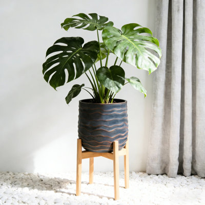 Grand pot à fleurs léger rond en oxyde de magnésium de 2, avec trou de drainage, pour l'intérieur et l'extérieur, cuivre et gris - bleu, pot de deux pièces pour décor de patio de bureau moderne, pots à plantes, intempéries, maison