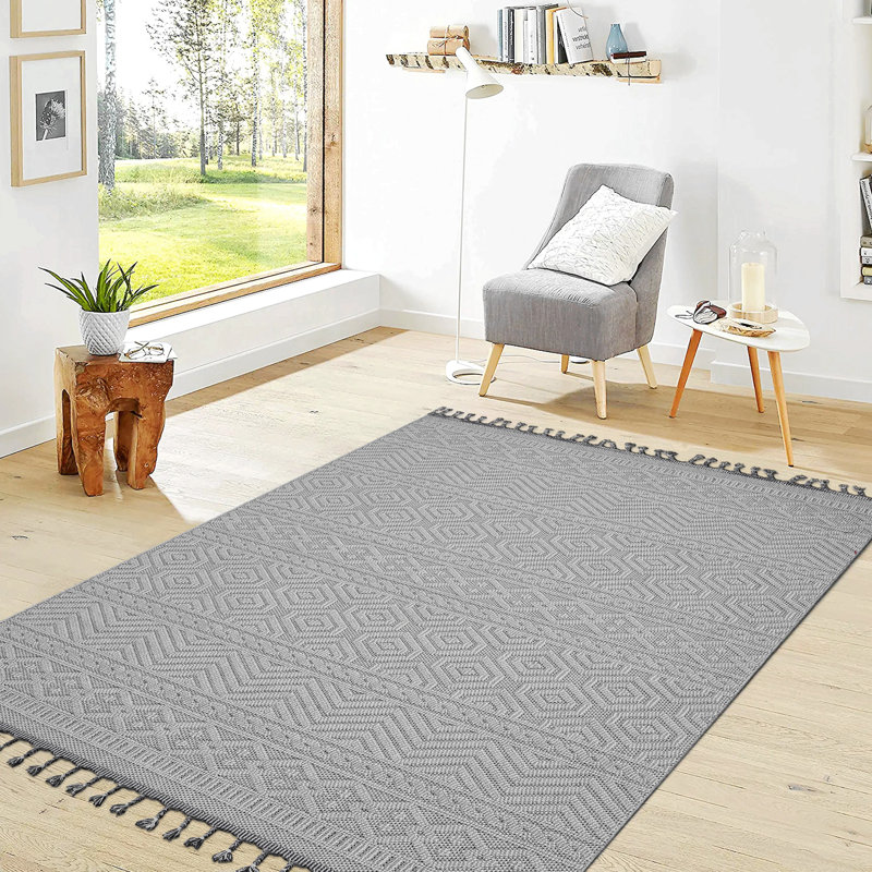 Tapis d'intérieur / extérieur blanc / géométrique, collection, Rectangle 5 pi 3 po x 7 pi 6 po