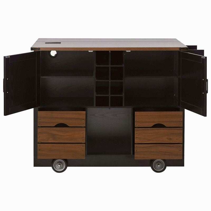 54" Farmhouse Kitchen Island With Drop Leaf, Power Outlet, Kitchen Storage Cart With 2 Doors, 2 Drawers, Rolling Kitchen Island On 4 Large Wheels With Spice Rack For Kitchen, Dining Room