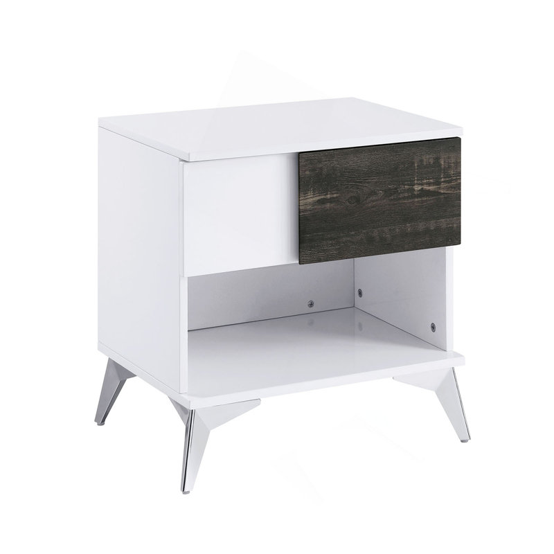 Table de bout de style moderne et contemporain avec pieds en acier et finition blanche et chêne
