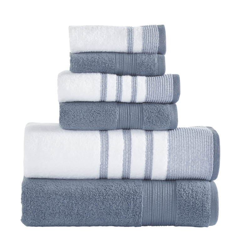 Denim Blue and White Cotton 6-Piece Quick Dry Towel Set