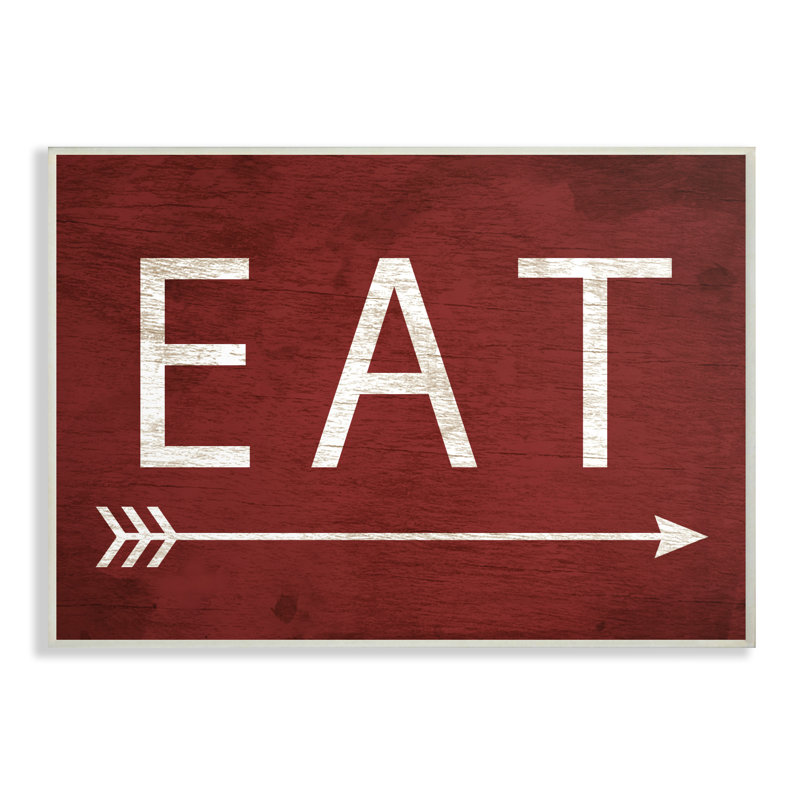 «Eat with Arrow Red» par Daphne Polselli, reproduction d'art textuel sur toile, H 10 po x l 15 po, Plaque de bois