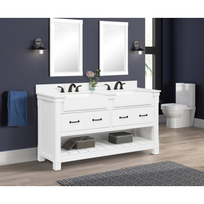 Dilkhush 60" Double Bathroom Vanity with Carrara Engineered Stone Top, Sink & Backsplash, Dove White, Pre-Assembled