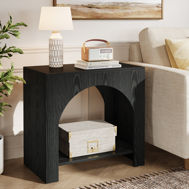 Wood Nightstand With Storage, Modern Night Stand For Bedroom, Black, 27.56" W X 15.75" D X 25.59" H, Black