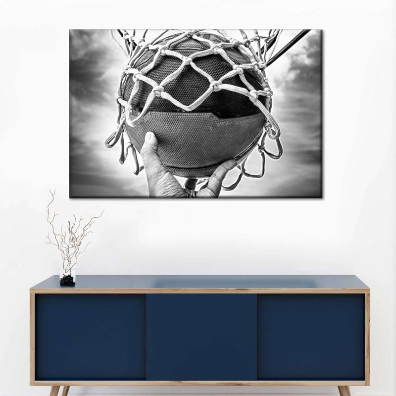 BW Basketball - impression sur toile tendue, H 24 po x l 36 po x P 1,25 po
