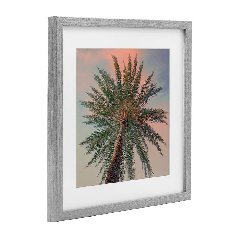 «Palm Up Against Sunset», reproduction sous verre encadrée, conception de Susan Jill, Cadre de ferme gris, H 13 po x l 13 po