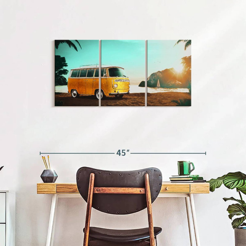 " Golden VW Bus " by Michael A 3 - Pieces, 18" H x 38" W x 1.25" D
