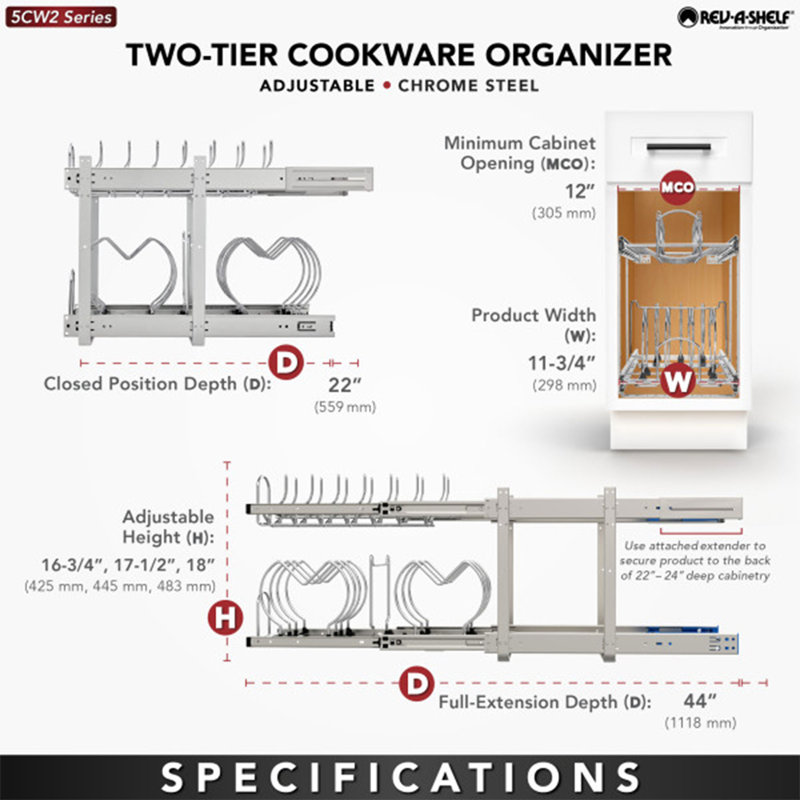 Chrome 2-Tier Pullout Cabinet Organizer for Pots and Pans