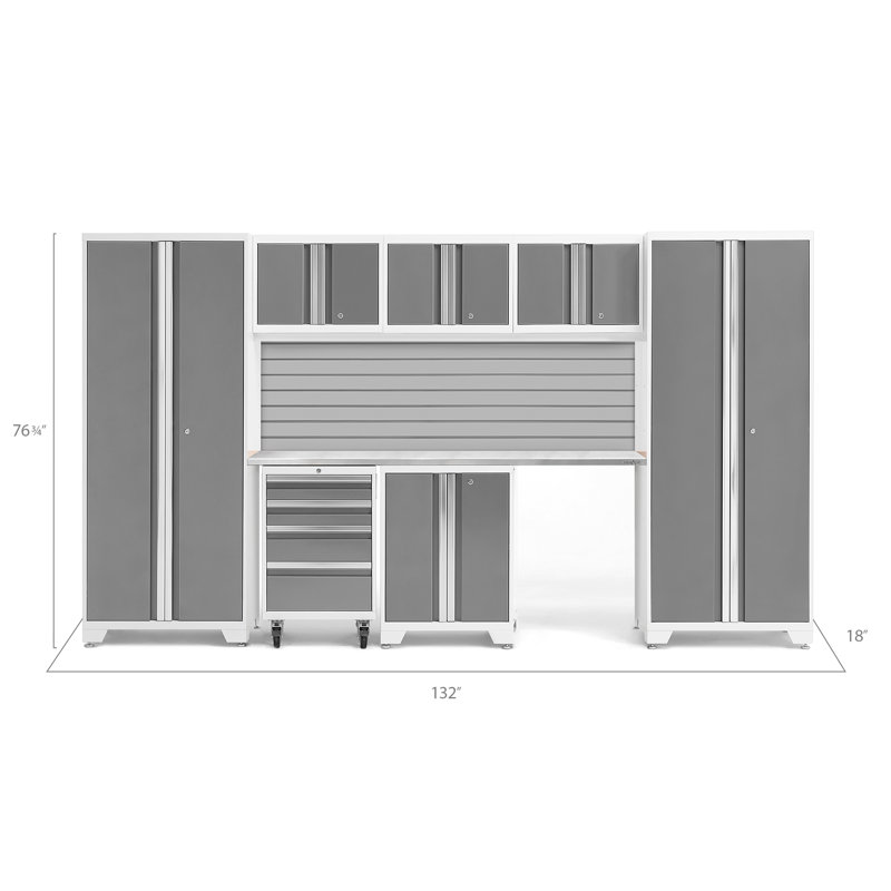 Bold Series 8 Piece Cabinet Set, No Light, Gray, Stainless Steel