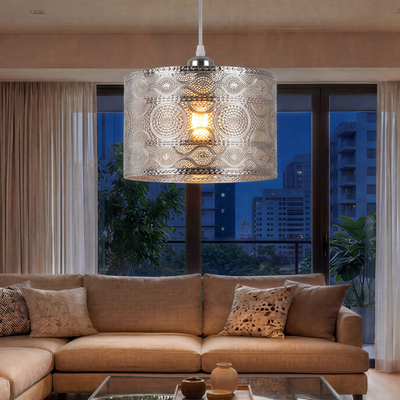 20cm H Metal Drum Pendant Shade ( Spider ) in Chrome
