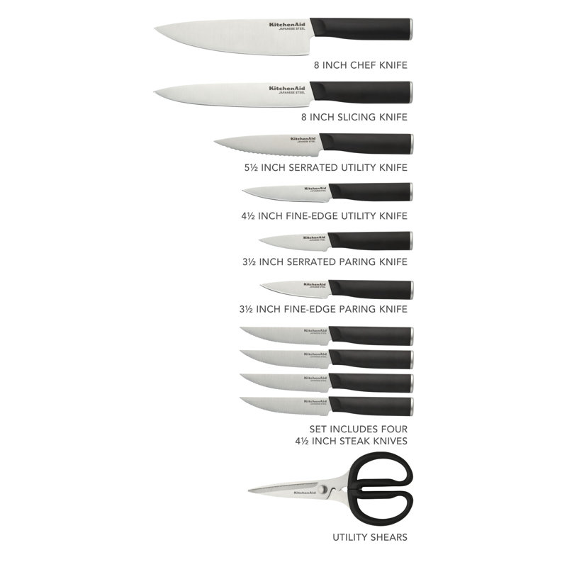 KitchenAid® Classic 12-Piece Block Set with Built-in Knife Sharpener, Natural