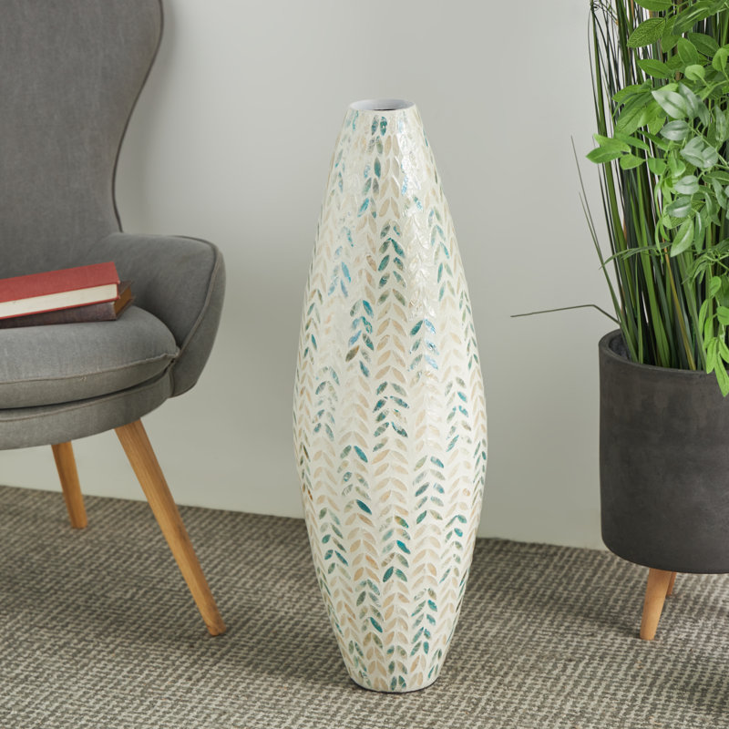 Tall Handmade Decorative Vase with Mother of Pearl Accents, 33.13" H x 10.25" W x 10.25" D