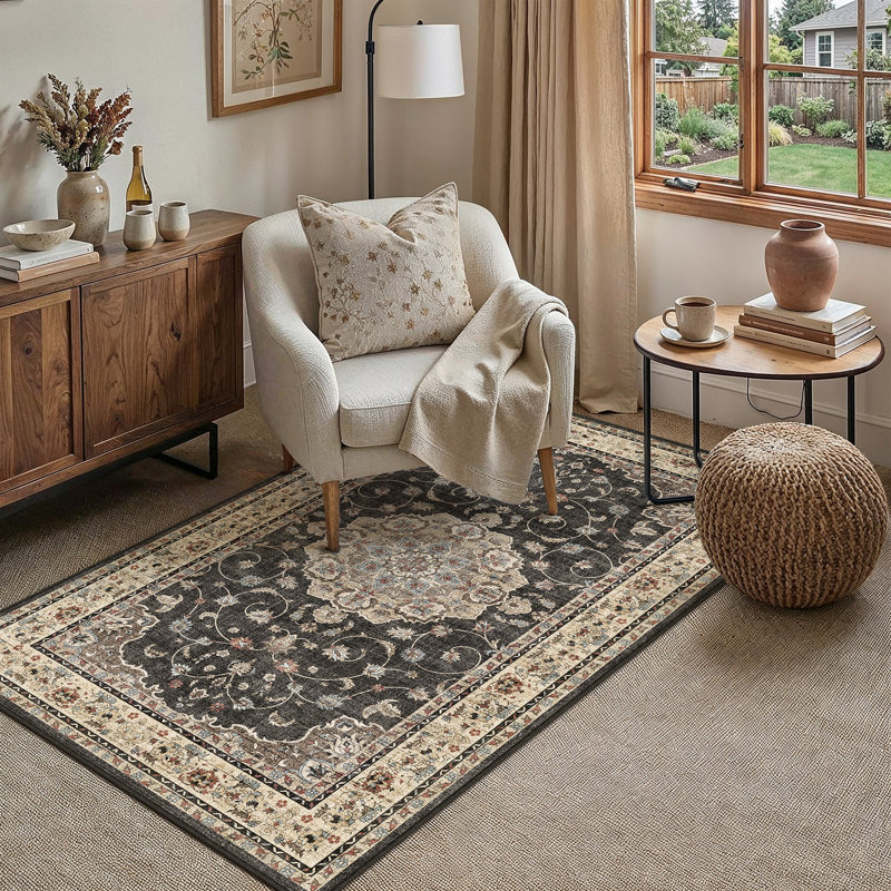 Tapis rétro Soren, Noir, Rectangle 3'4" x 5'
