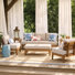 Ensemble de conversation d'extérieur en bois d'acacia Kaelin Mid-Century avec coussins épais pour patio, balcon et jardin