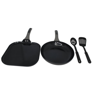 4pc Get A Grip 2.0 Aluminum Black Ceramic Cookware Set, Black