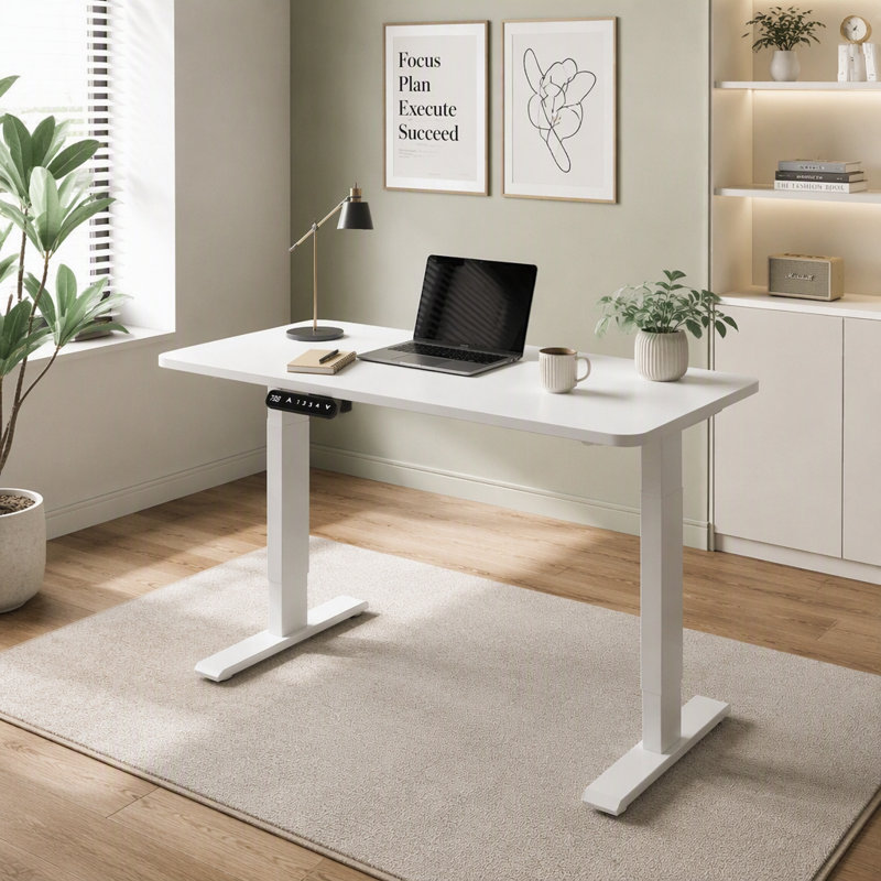 Bureau assis-debout électrique réglable en hauteur, table moderne pour ordinateur et jeux vidéo, idéale pour le bureau à domicile.