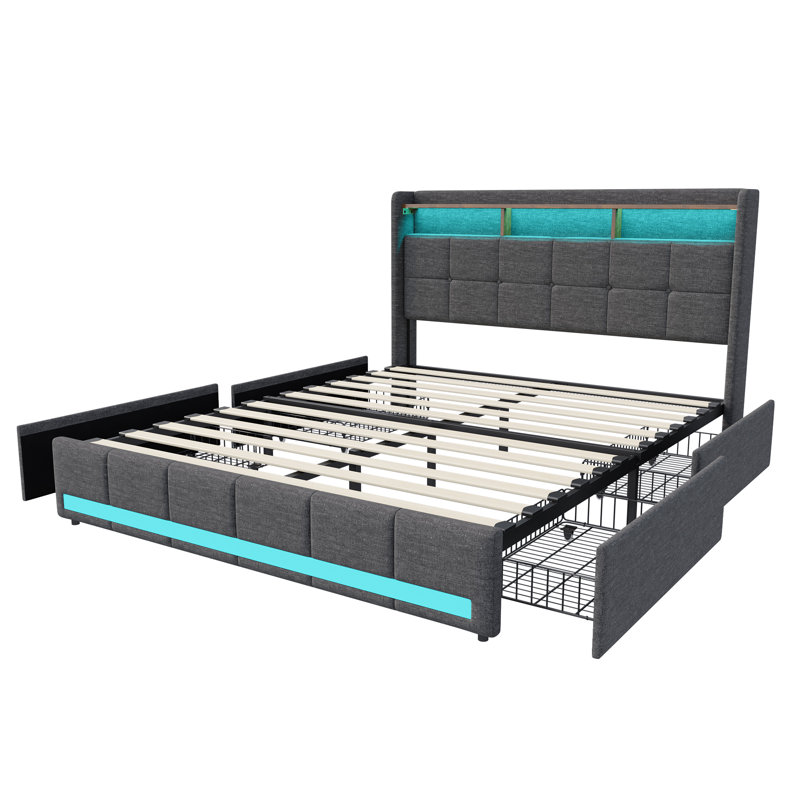 Upholstered Storage Bed, European Double (140 x 200 cm), Grey