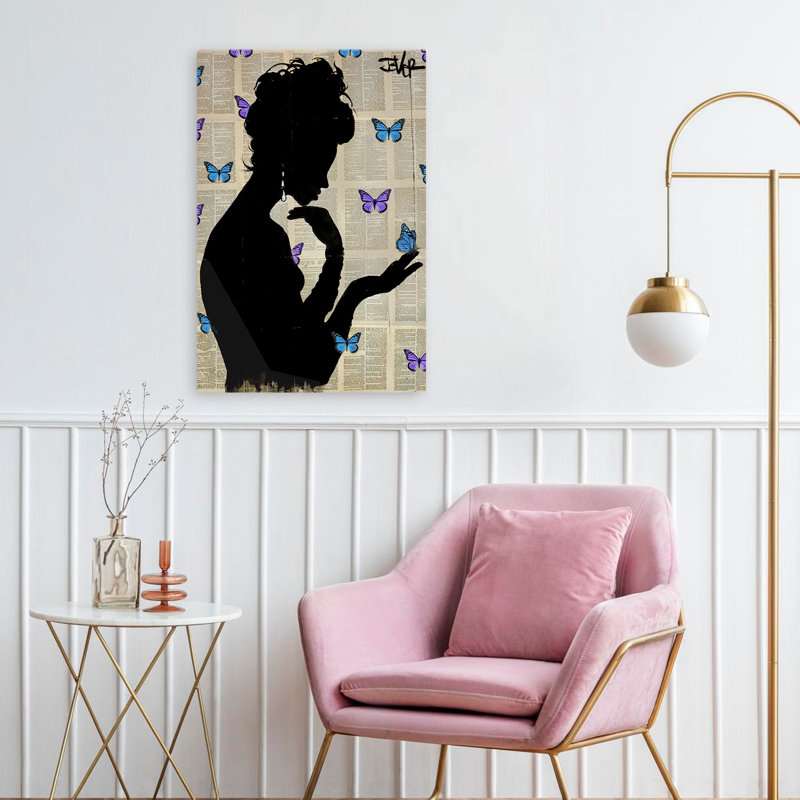 Collage de silhouette de papillon bleu rétro, H 24 po x l 16 po