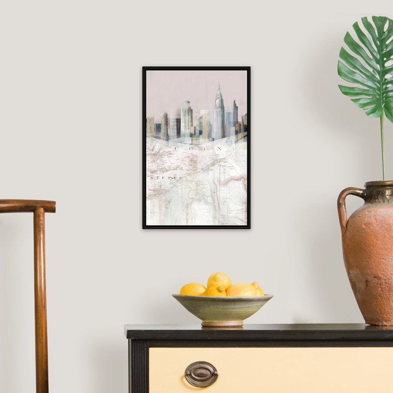 «Blush Manhattan Map II» par Isabelle Z - reproduction d'art sur toile, Black Floating Frame Canvas