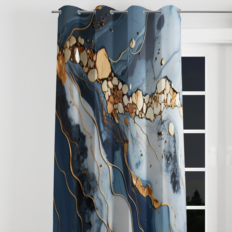 Aviraaj - Liquid ink Grommet Curtain - Velvet Room Darkening - 1 panel, 52" W x 63" L, Silver Grommets