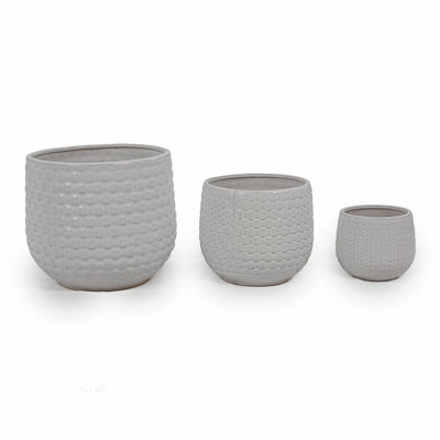 Élégant pot de fleurs en céramique rayé avec drainage, résistant au gel et aux intempéries pour une utilisation intérieure et extérieure