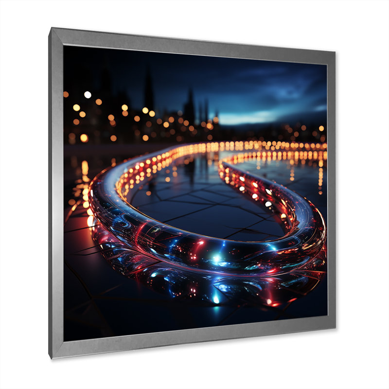 «Bright Lights Big City Nocturnal Cityscape», reproduction d'art sur toile, H 16 po x l 16 po x P 1 po, Cadre simple argenté