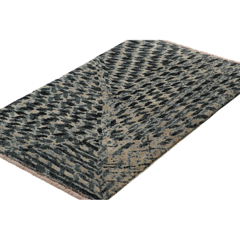 Rug & Kilim’S Abstract Rug With Black And Teal Blue Geometric Patterns