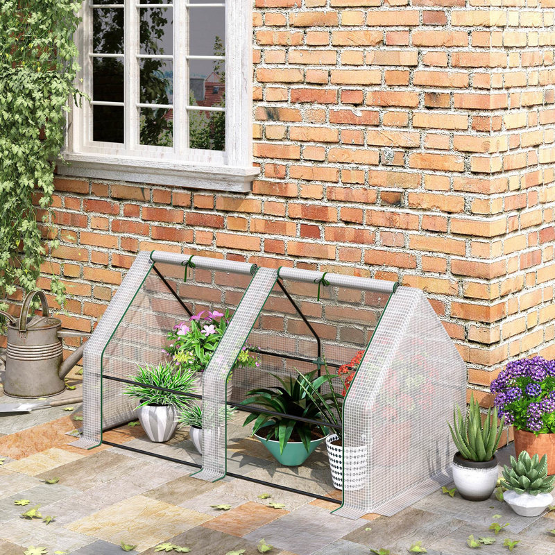 Outdoor Portable Mini Greenhouse 6' X 3' With White Two - Layer 140 Gsm Pe Cover And Large Zippered Ventilation Openings Openable Vent Doors