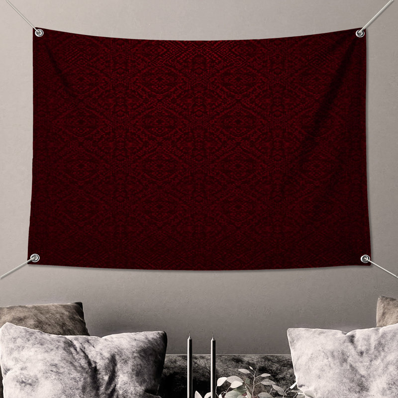 Tapisserie murale rouge damassé, H 68 po x l 80 po avec 4 œillets