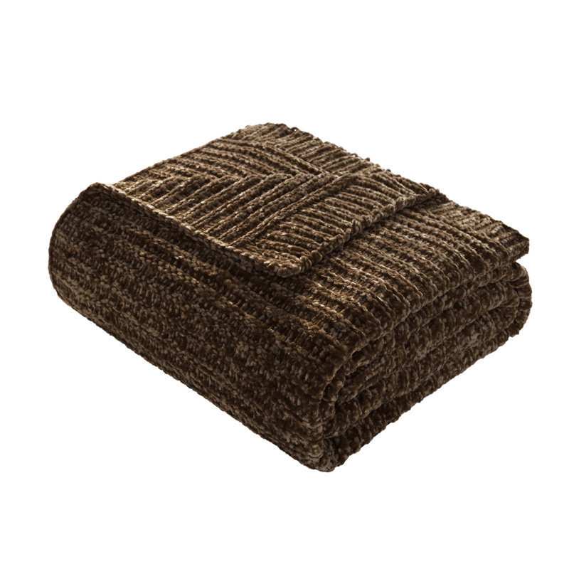 Jeté doux et moelleux en chenille réversible, Brun chocolat