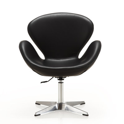 Raspberry Modern Vegan Leather Upholstered Metal Swivel Barrel Chair in Black