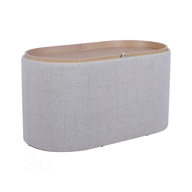 Repose-pieds avec rangement et plateau en bois réversible, Gris
