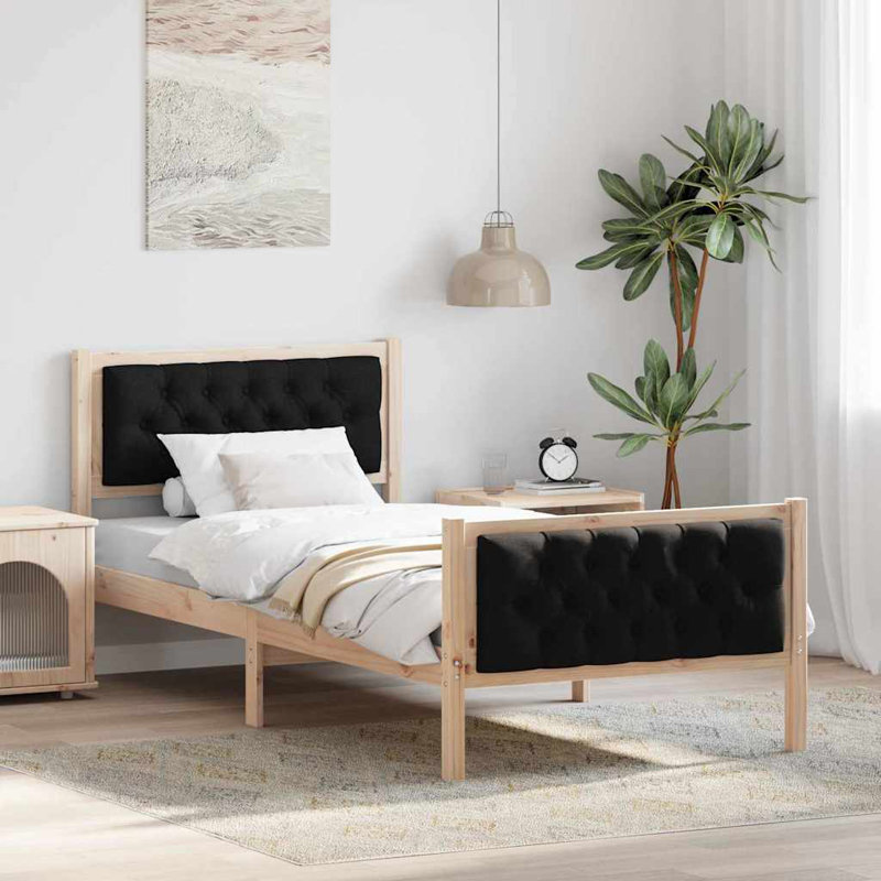 Solid Wood Fabric Bed Frame, European Single (90 x 200 cm), Natural/Black