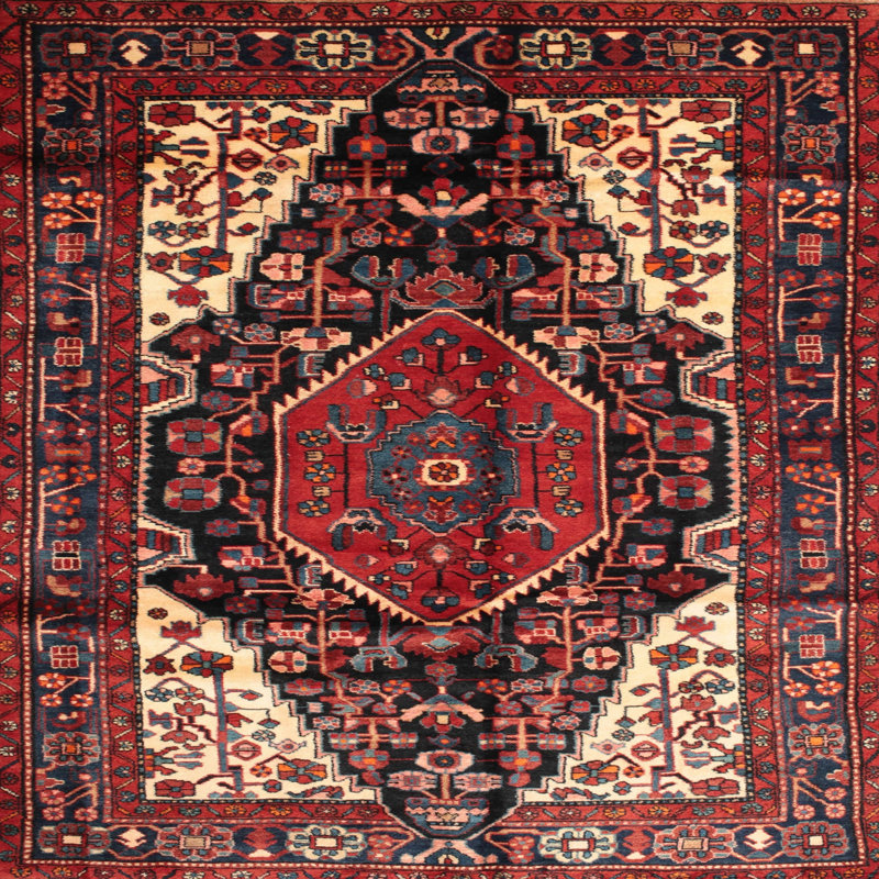 Tapis en laine brun / rouge, Carré 6 pi