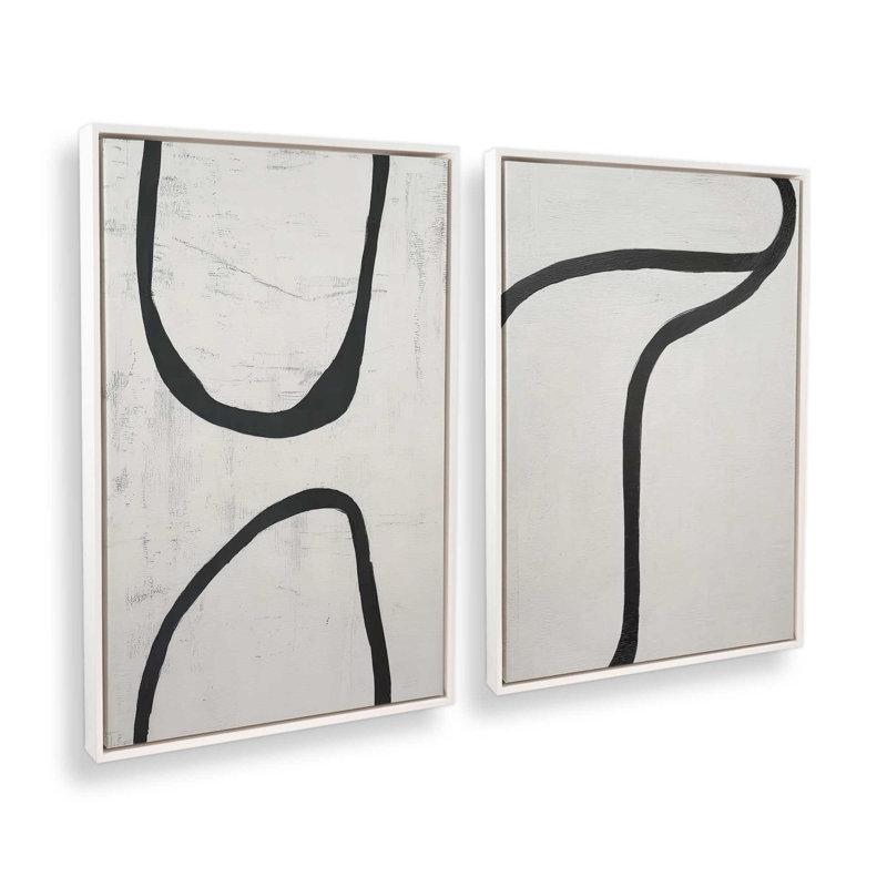 Ensemble de 2 impressions courbées Silence, Cadre flottant blanc opaque, 36 po x 24 po