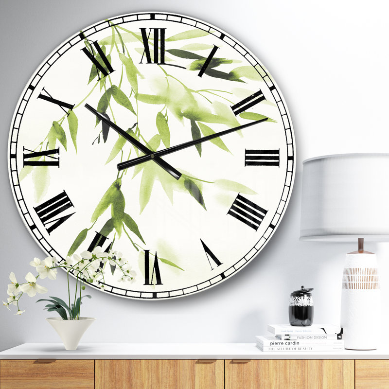 Horloge murale Simplist Bamboo Leaves I - Lake House, Moyen, Vert