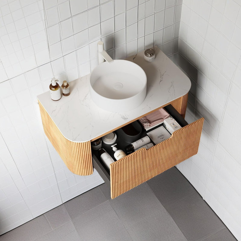 Meuble-lavabo mural 36 po avec lavabo en céramique, armoire de rangement pré-assemblée, comptoir en marbre artificiel blanc, robinet non inclus