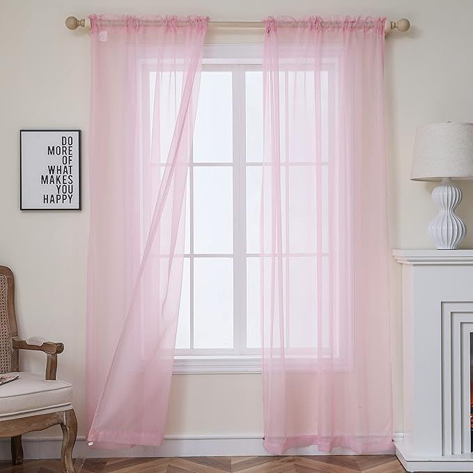 1pcs Tulle Curtains Translucidus Modern Home Window Decoration Sheer Voile Curtains for Living Room 100cmX200cm, Pink